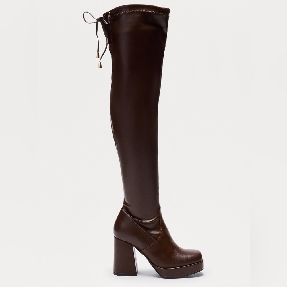 New Fashion Nova Faux Leather Elegant Brown Over-the-Knee Block Heel Boots 6.5